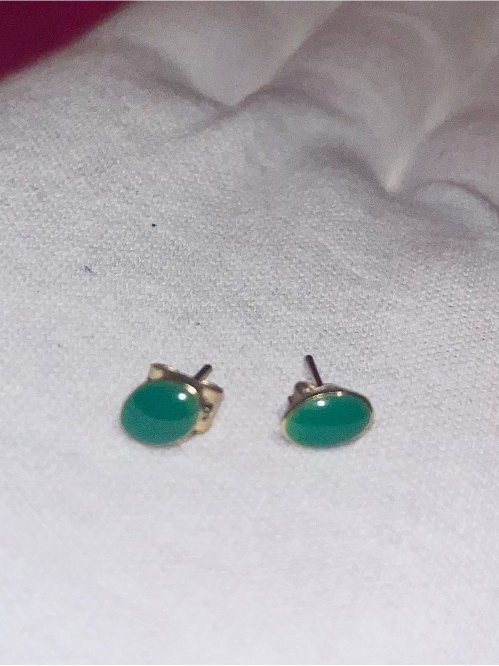 Vintage Gold Green Oval Stud Earrings